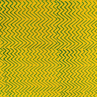11c(Pre-Cut 1.81 Meter )Pure Cotton Napthol Discharge Yellow With Zig Zag Hand Block Print Fabric