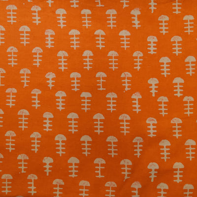 ( Pre-Cut 1.80 Meter ) Pure Cotton Orange Discharge With Cream Fishbone Hand Block Print Fabric