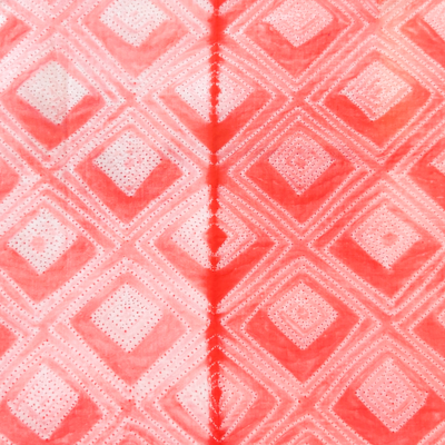 PRE-CUT 1.60 METER Pure Cotton Peach Needle Thread Shibori With Kite Geometry Hand Dyed Fabric