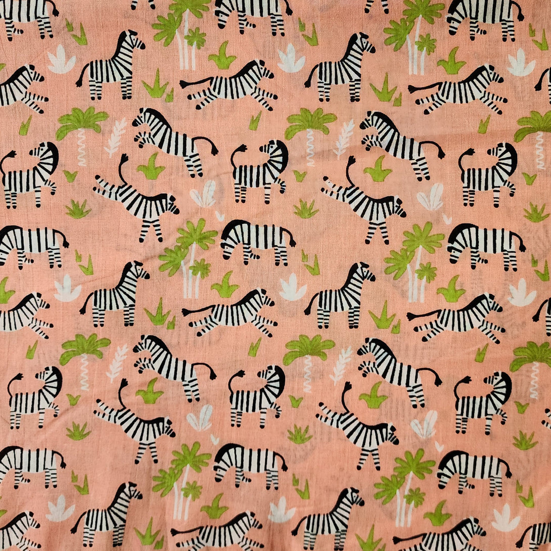 (PRE-CUT 1.35 METER) Pure Cotton Peach With Zebra Animal Screen Print ...