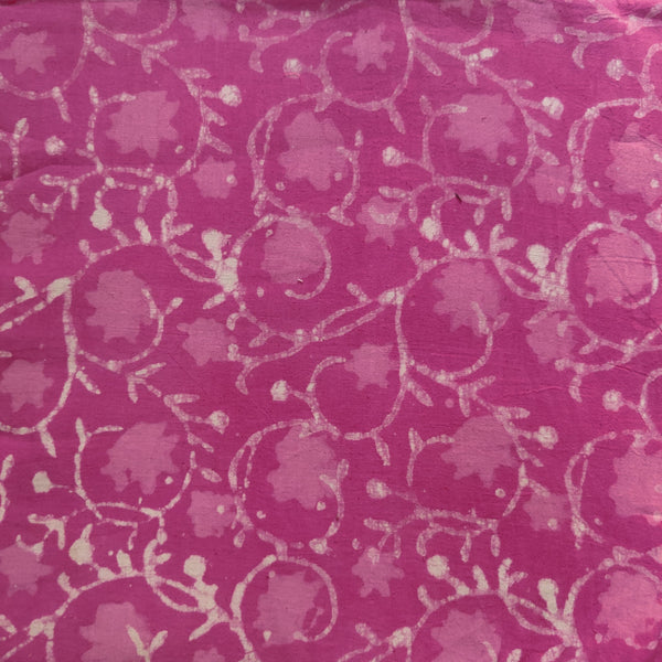 (Blouse Piece 1.25 Meter ) Pure Cotton Pink Dabu With Floral Jaal Hand Block Print Fabric