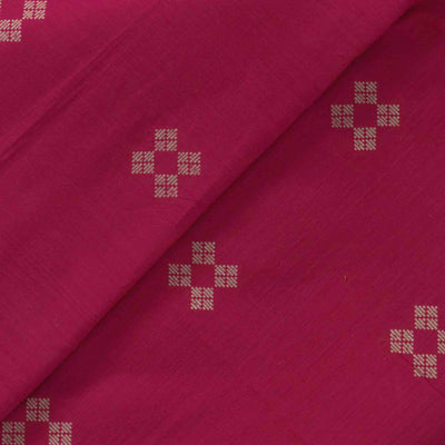 ( Pre-Cut 1.90 Meter ) Pure Cotton Pink With Cream Motif Hand Woven Fabric