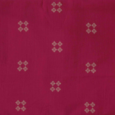 ( Pre-Cut 1.90 Meter ) Pure Cotton Pink With Cream Motif Hand Woven Fabric