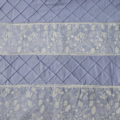 ( Width 57 Inches )Pure Cotton Pintucks Blue With White Border And Checks Hand Woven Fabric