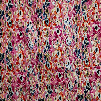 ( Pre-Cut 0.80 Meter )Pure Cotton Rayon Pink With Different Colour Stones Screen Print Fabric