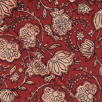 Pure Cotton Rust With Cream Flower Jaal Hand Block Print Fabric
