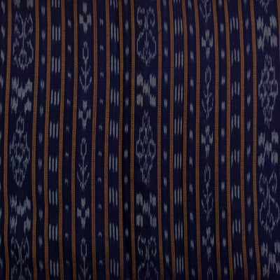 ( Pre-Cut 2 Meter ) Pure Cotton Sambhalpuri Ikkat Navy Blue Stripes Handwoven Fabric
