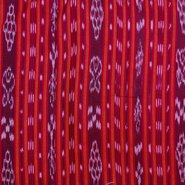 ( Pre-Cut 1 Meter ) Pure Cotton Sambhalpuri Ikkat Red Stripes Handwven Fabric