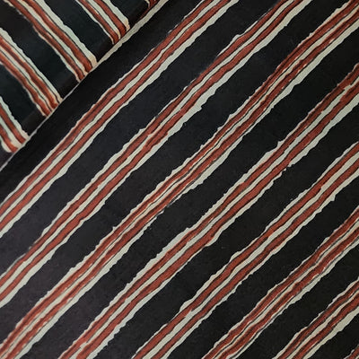 Pure Cotton Screen Print Black With Maroon Stripes Design Print Fabric