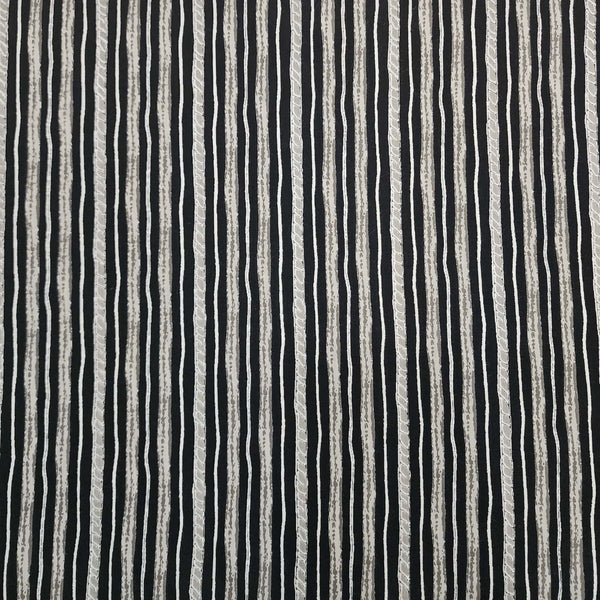 Pure Cotton Screen Print Black With White Stripes  Design Print Fabric