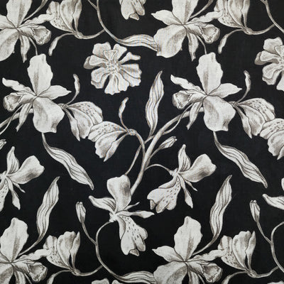 Pure Cotton Screen Print Black With White Wild Flower Jaal Design Print Fabric