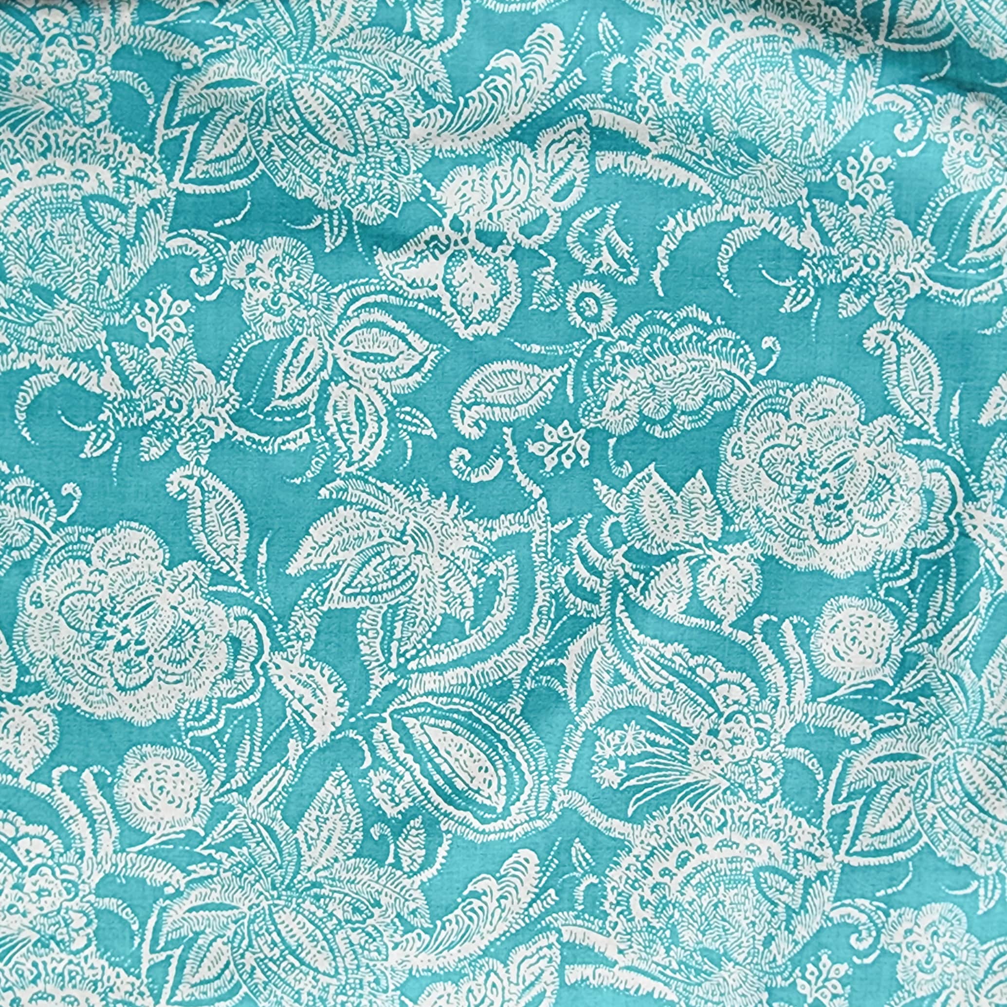 Pure Cotton Screen Print Blue With White Jungle Flower Jaal Fabric ...