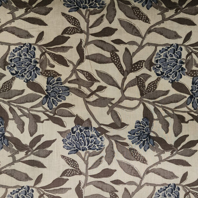Pure Cotton Screen Print Grey With Blue Flower Jaal Design Print Fabric