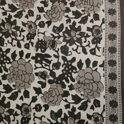 Pure Cotton Screen Print Grey With White Jungle  Flower Jaal Design Print Fabric