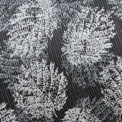 Pure Cotton Kaatha Dobi Grey With White Big Leaves Motif Design Print Fabric