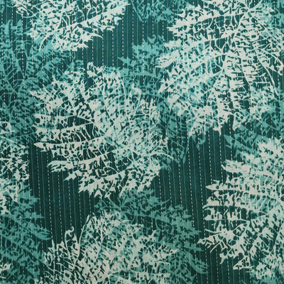 Pure Cotton Kaatha Dobi  Teal Green With White Big Leaves Motif Design Print Fabric