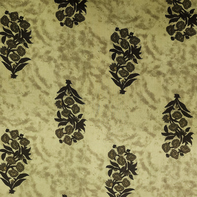 Pure Cotton Screen Print Sandy Brown With Dark Brown Flower Motif Design Print Fabric