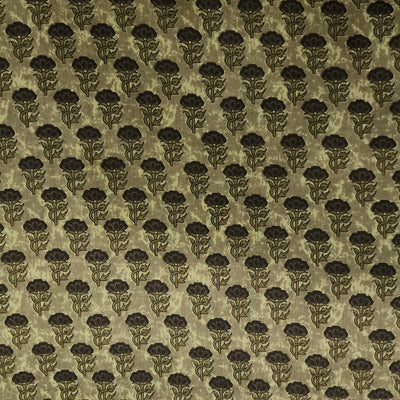 Pure Cotton Screen Print Sandy Brown With  Dark Brown Flower Motif Design Print Fabric