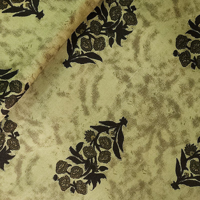 Pure Cotton Screen Print Sandy Brown With Dark Brown Flower Motif Design Print Fabric