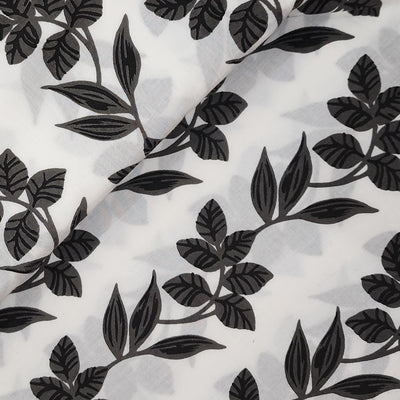 Pure Cotton Screen Print White With Black Flower Creeper Design Print Fabric