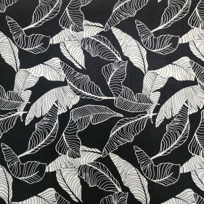 Pure Cotton Screen Print White With Black Leaves Design Print Fabric