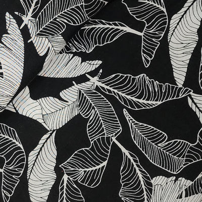 Pure Cotton Screen Print White With Black Leaves Design Print Fabric