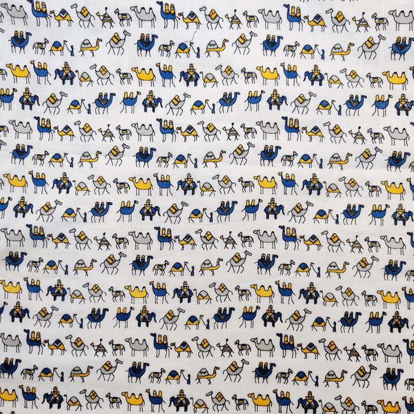 (Pre-cut 0.90 cm )Pure Cotton ScreenPrint With Tiny Camels Hand Block Print Fabric