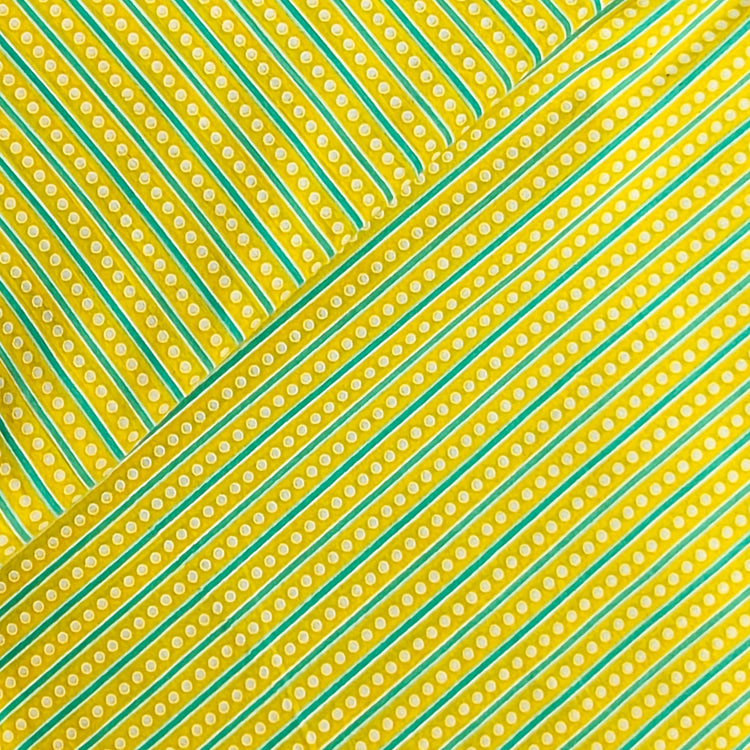Pure Cotton Screen Print Yellow With Green Stripes Fabric – Sanskruti