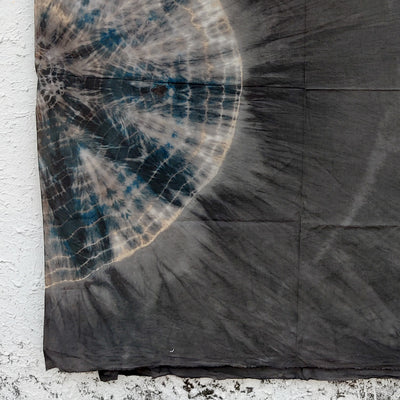 Pure Cotton Shibori Grey Black With Off White With Blue Side Design Tie And Dye Fabric