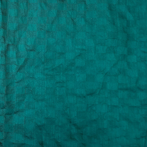 ( Pre-Cut 1.50 Meter ) Pure Cotton Silk Teal Green Intricate Stripes Hand Woven Fabric