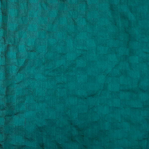 ( Pre-Cut 1.50 Meter ) Pure Cotton Silk Teal Green Intricate Stripes Hand Woven Fabric