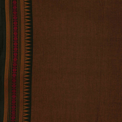 Pure Cotton Slub Handloom Dark Brown With Maroon With Dark Green Border Hand Woven Fabric