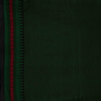Pure Cotton Slub Handloom Dark Green With Red With Black Border Hand Woven Fabric