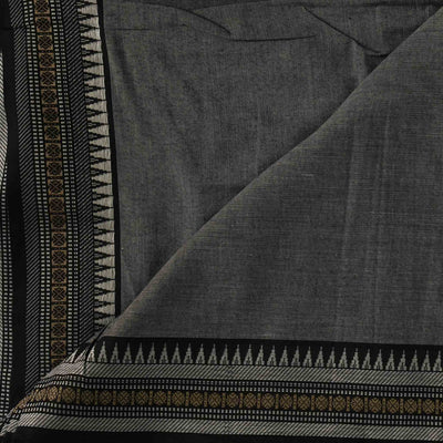 Pure Cotton Slub Handloom Grey With Black With Cream Border Hand Woven Fabric