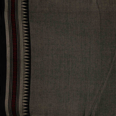 Pure Cotton Slub Handloom Grey With Maroon With Black Border Hand Woven Fabric
