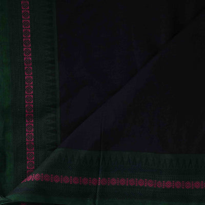 Pure Cotton Slub Handloom Navy Blue With Green With Pink Border Hand Woven Fabric