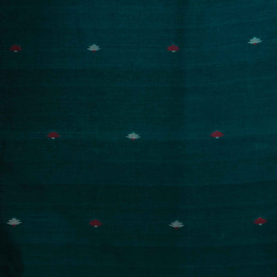 ( Pre-Cut 2 Meter ) Pure Cotton Soft Jamdani Sea Blue With Christmas Tree Motifs Hand Woven Fabric