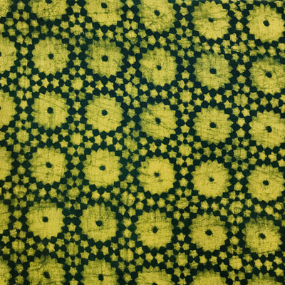 Pure Cotton Special Akola Dabu Dark Green With Lime Yellow Small And Big Flower Motifs Hand Block Print Fabric