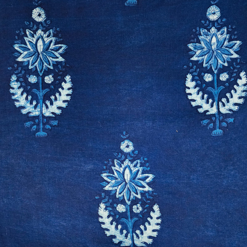 (Per-Cut 1.13 meter)Pure Cotton Special Akola  Indigo Big Flower Motifs Hand Block Print Fabric