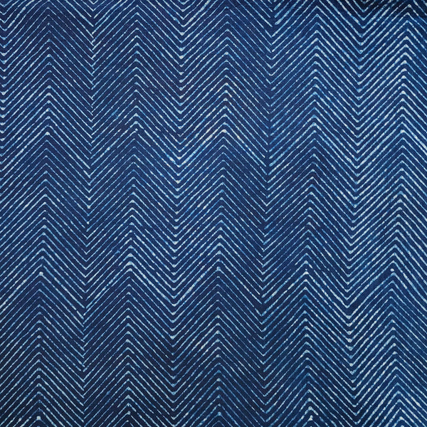 Pre-Cut 0.90 Meter Pure Cotton Special Akola  Indigo Zig-zag Stripes Hand Block Print Fabric