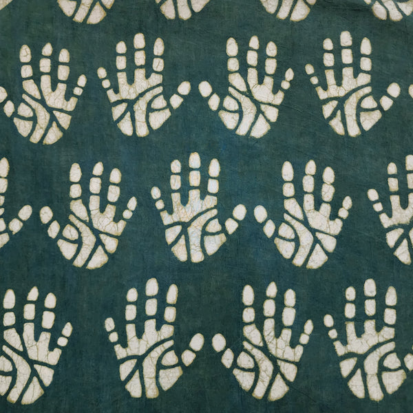 ( Pre-Cut 1.65 Meter ) Pure Cotton Teal Dabu With Hand Print Hand Block Print Fabric