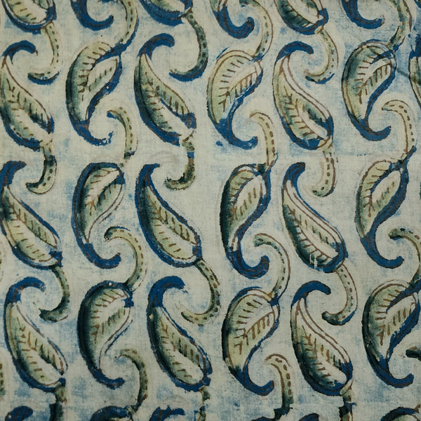 Pure Cotton Vanasapti Rust Blue With Rust Green Kairi Jaal Hand Block Print Fabric
