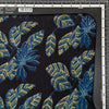 Pure Cotton Vanaspati Black With Blue With Mustard  Big Jungle Flowers Jaal Hand Block Print Fabric