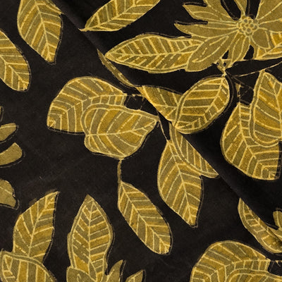 Pure Cotton Vanaspati Black With Mustard  Big Jungle Flowers Jaal Hand Block Print Fabric
