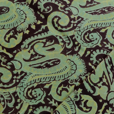 ( Pre-Cut 1 Meter ) Pure Cotton Vanaspati Earthy Green With Kairi Jaal Hand Block Print Fabric