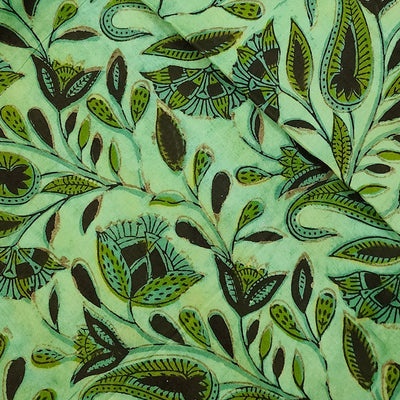 Pure Cotton Vanaspati Green Flower Jaal Hand Block Print Fabric
