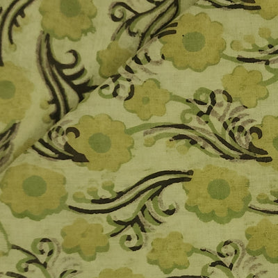 Pure Cotton Vanaspati Green Self Flower Creeper Hand Block Print Fabric