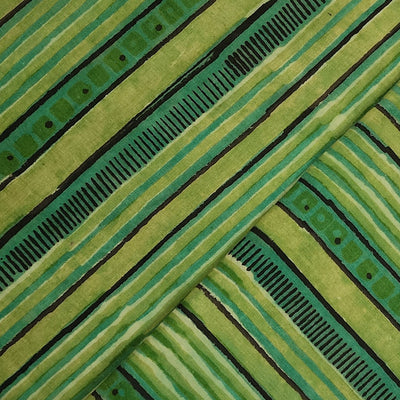 Pure Cotton Vanaspati Green Stripes Hand Block Print Fabric