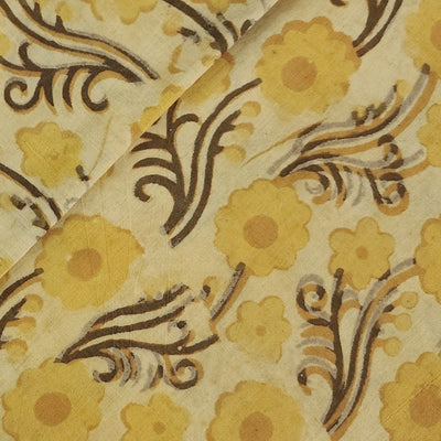 Pure Cotton Vanaspati Mustard Self Flower Creeper Hand Block Print Fabric