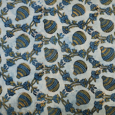 Pure Cotton Vanaspati Teal Blue Mataka Jaal Hand Block Print Fabric